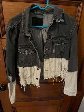 BBJ Los Angeles Distressed Two-Tone Bleached Denim Jacket